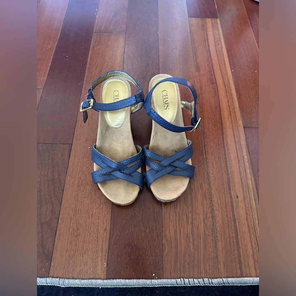 Chaps Blue Strappy Wedge Sandals - Size 10